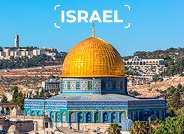 imagem de uma cidade e a palavra ISRAEL representando o calendário mei para Israel