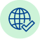 Ícone ou de um globo e um check, representando atuação internacional.