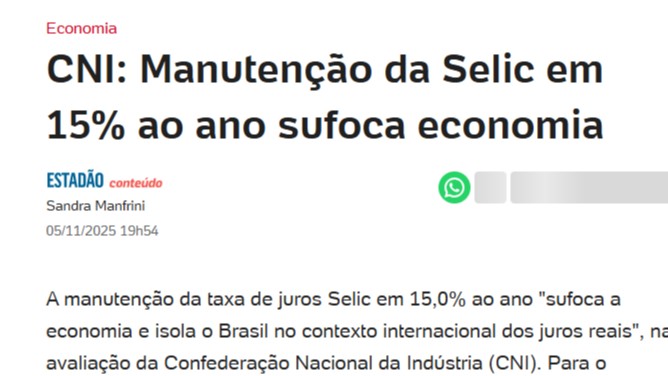 Alerta da CNI sobre juros altos repercute em mais de 180 matérias na imprensa nacional