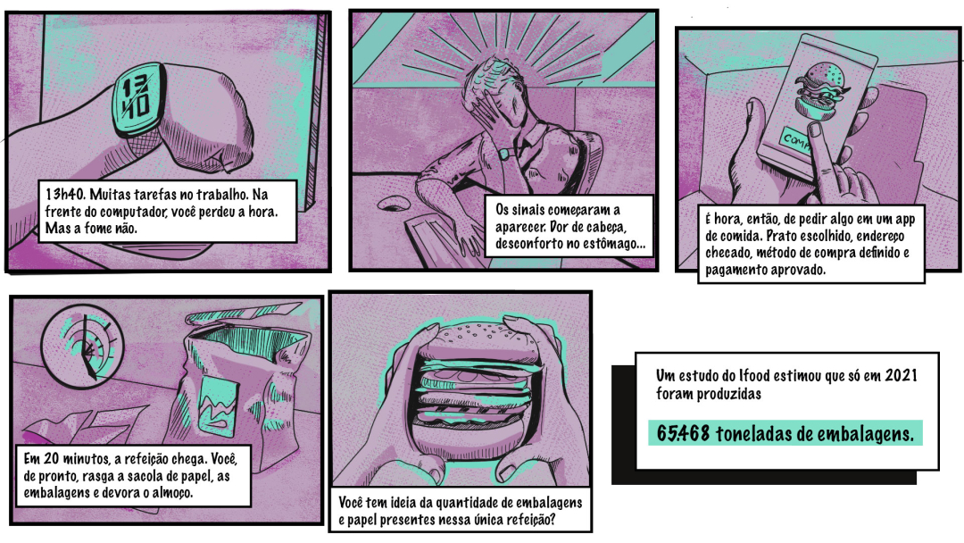 Desenho em quadrinhos ilustrando uma cena de um home escovando os dentes