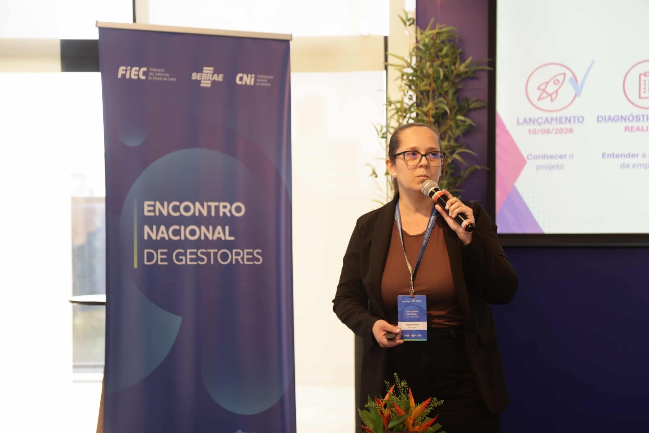Nayara Santos apresentou iniciativa que fortalece a liderança feminina e a gestão de micro e pequenas indústrias de Mato Grosso. Fotos: Luiza Mendes e Lucas Mendes