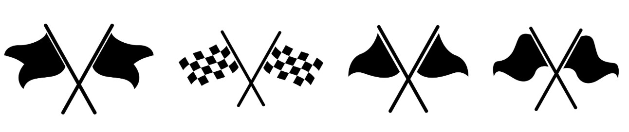 Duas bandeiras de corrida cruzadas. Campeonato de Fórmula 1, bandeiras isoladas. Bandeiras quadriculadas simples. Ilustração vetorial de duas bandeiras de corrida esportiva.