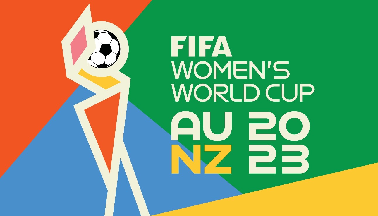 Logomarca da Copa feminina de futebol de 2023, na Austrália e Nova Zelândia, nas cores laranja, verde, azul e amarelo