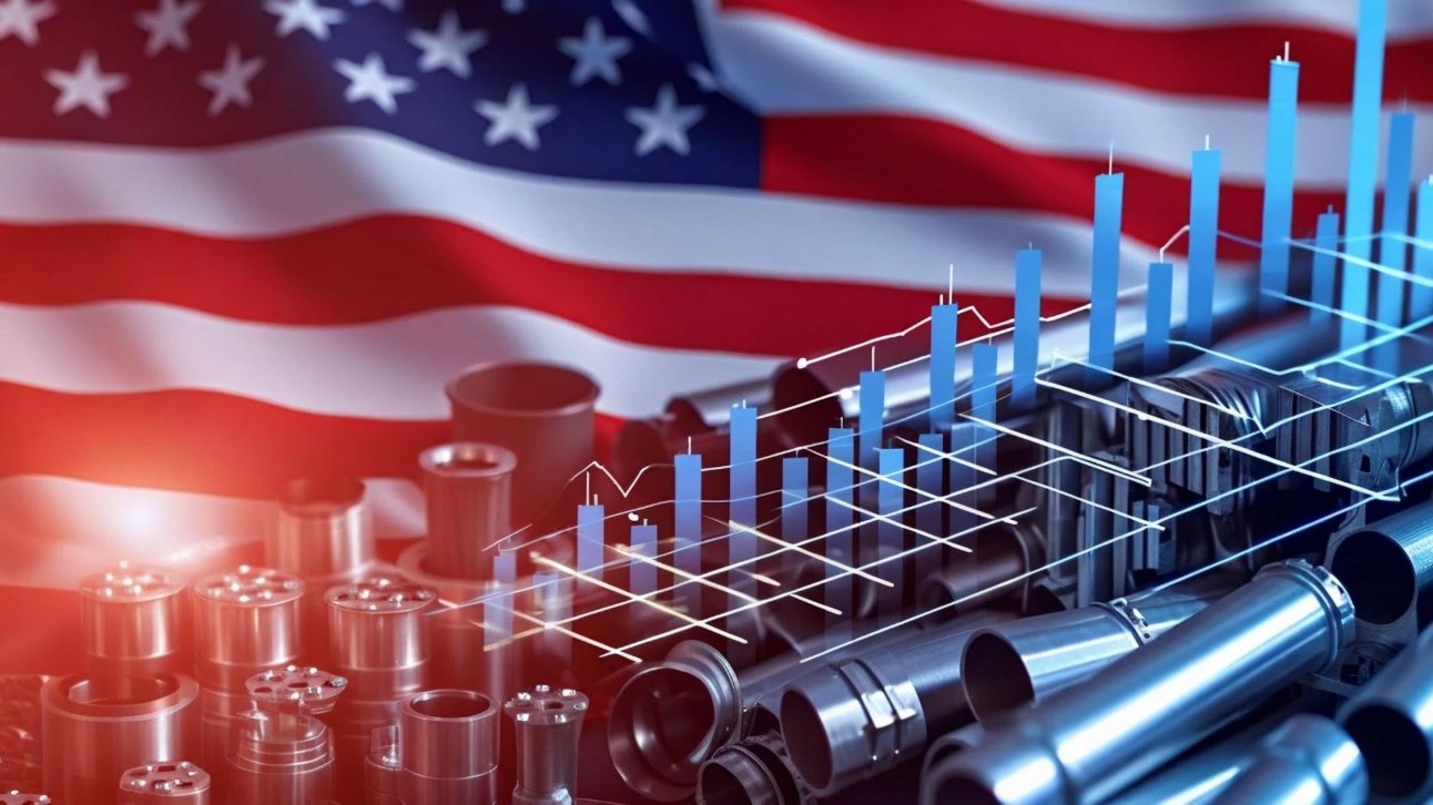 REPRESENTA TARIFAS DE COMÉRCIO E IMPORTAÇÃO E EXPORTAÇÃO DOS EUA, BANDEIRA E AÇO E ALUMÍNIO, GRÁFICO FINANCEIRO