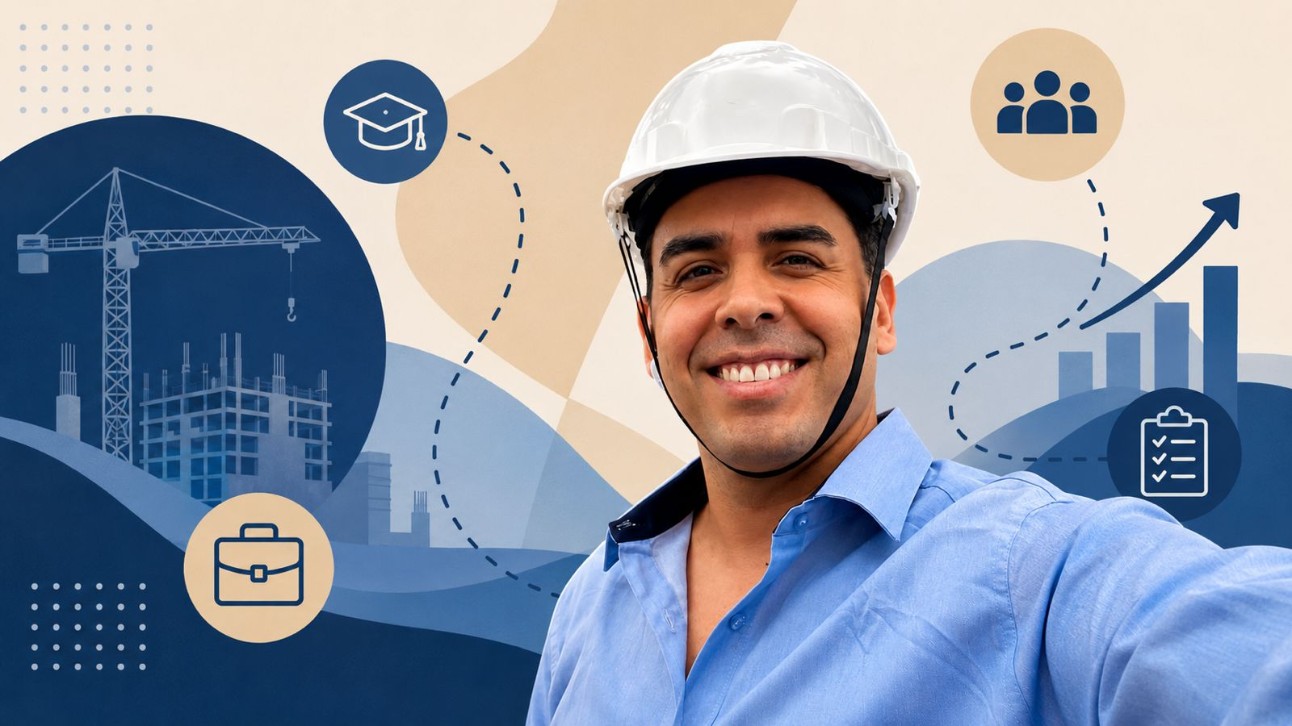 Cursando a segunda graduação, Andrés Molina aproveitou sua experiência profissional para ajudar a aprimorar processos durante o período de estágio em uma empresa de engenharia civil. Imagem criada por inteligência artificial