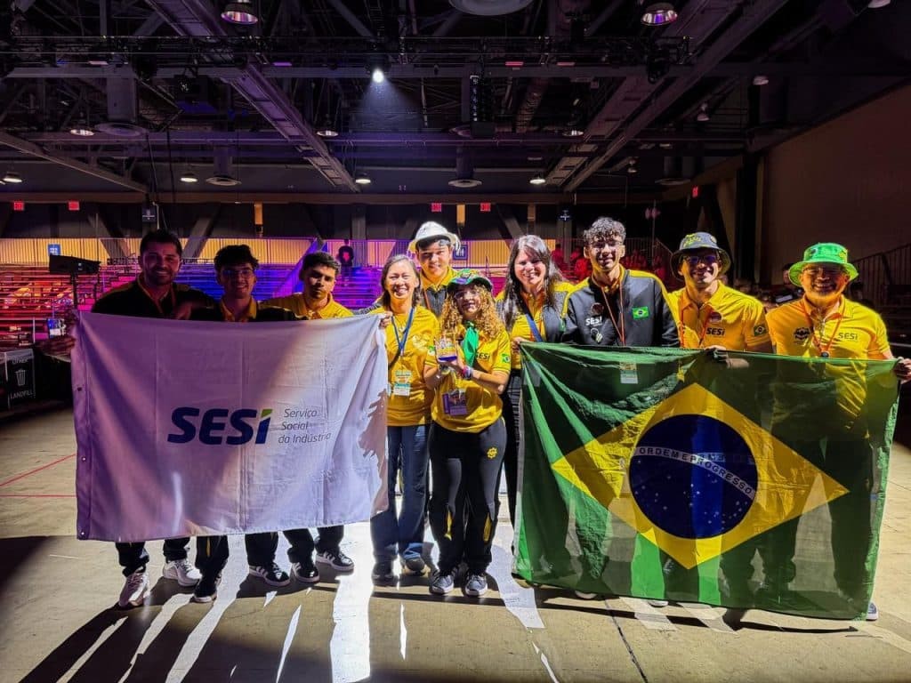 BAT TECH (#17742), do Rio Grande do Norte, recebeu o Reach Award no torneio Western Edge, nos EUA, destacando-se pelas ações de promoção da ciência e da robótica junto à comunidade. Foto: Divulgação / SESI-RN